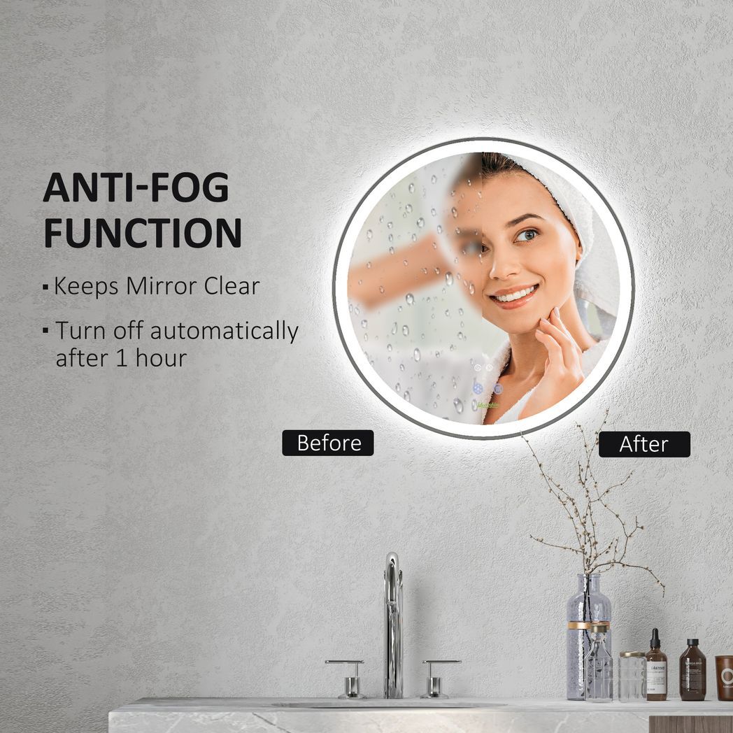 kleankin Dimmable Bathroom Mirror with LED Lights, 3 Colours, Defogging Film