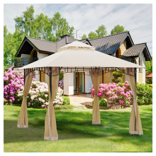 10ft x 10ft Outdoor Patio Gazebo Canopy Tent  Beige-AS