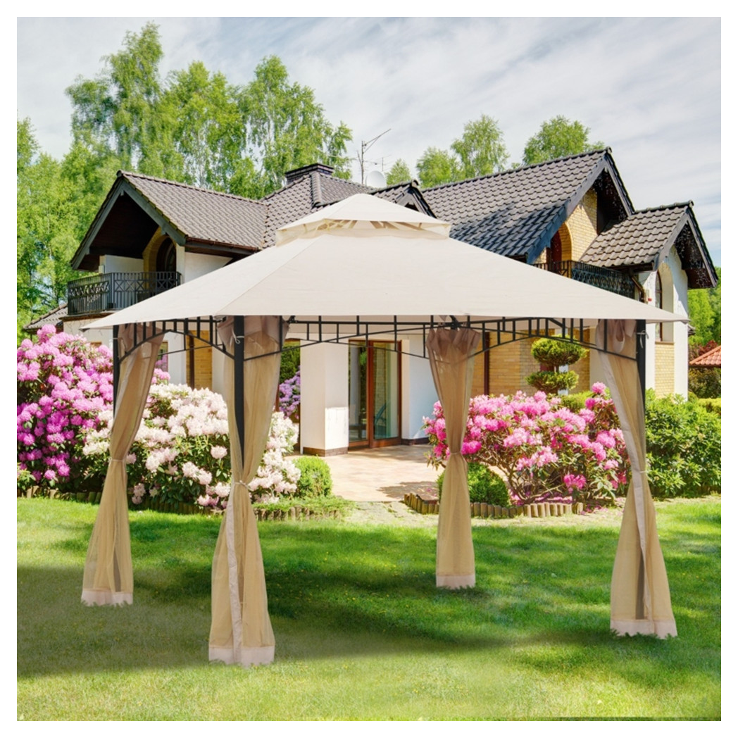 10ft x 10ft Outdoor Patio Gazebo Canopy Tent  Beige-AS