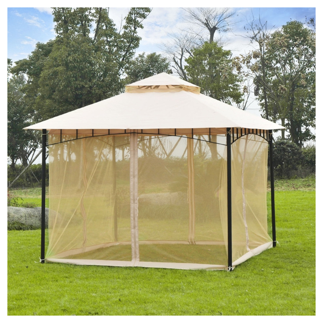 10ft x 10ft Outdoor Patio Gazebo Canopy Tent  Beige-AS