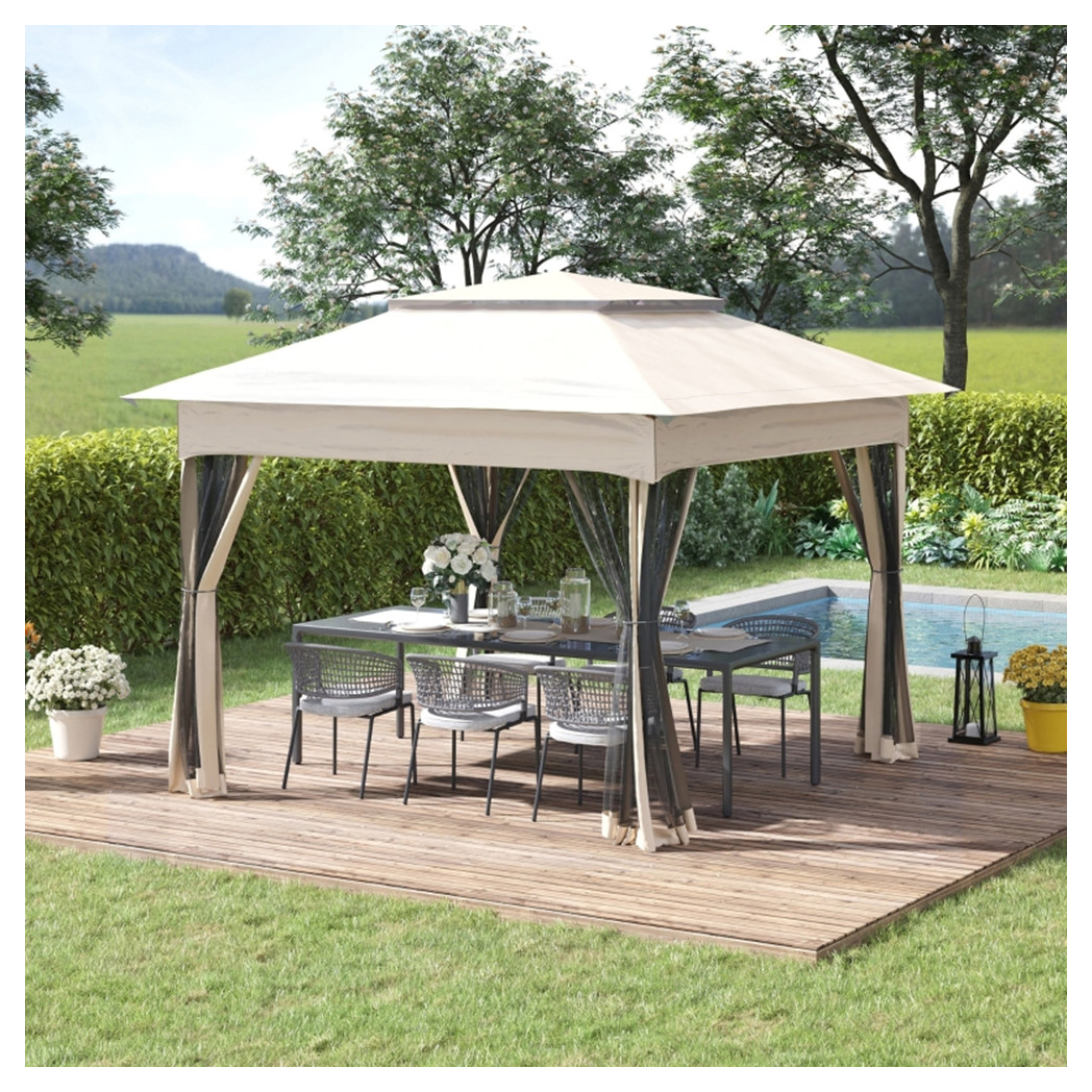 11ft x 11ft Pop Up Canopy, Outdoor Patio Gazebos Shelter Beige-AS