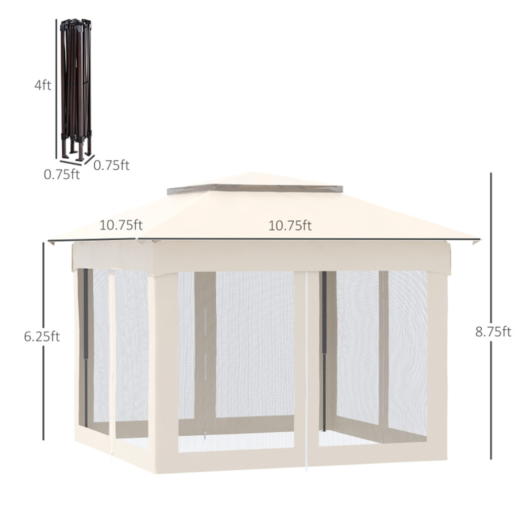 11ft x 11ft Pop Up Canopy, Outdoor Patio Gazebos Shelter Beige-AS