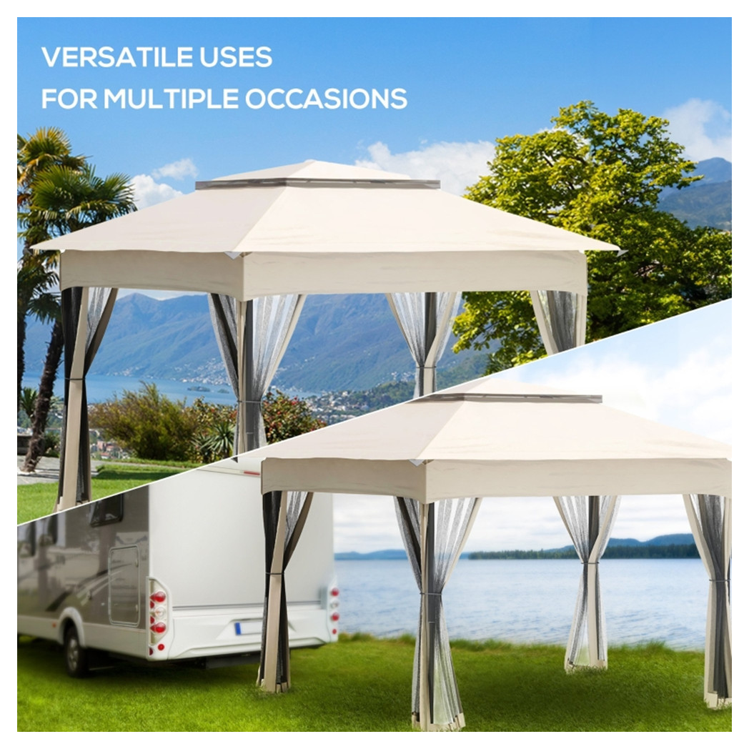 11ft x 11ft Pop Up Canopy, Outdoor Patio Gazebos Shelter Beige-AS