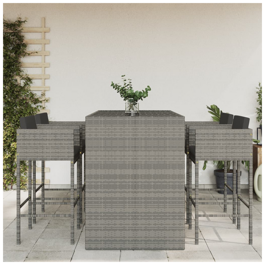 5 Piece Garden Bar Set with Cushions Grey Poly Rattan