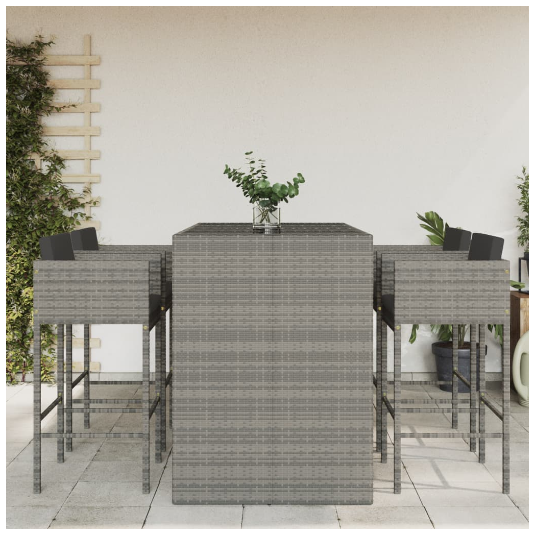 5 Piece Garden Bar Set with Cushions Grey Poly Rattan
