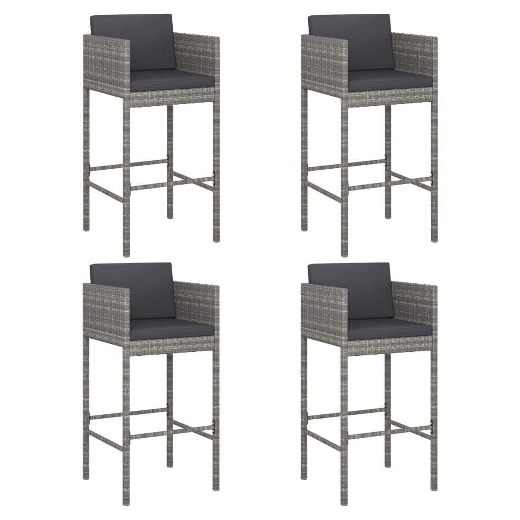 5 Piece Garden Bar Set with Cushions Grey Poly Rattan
