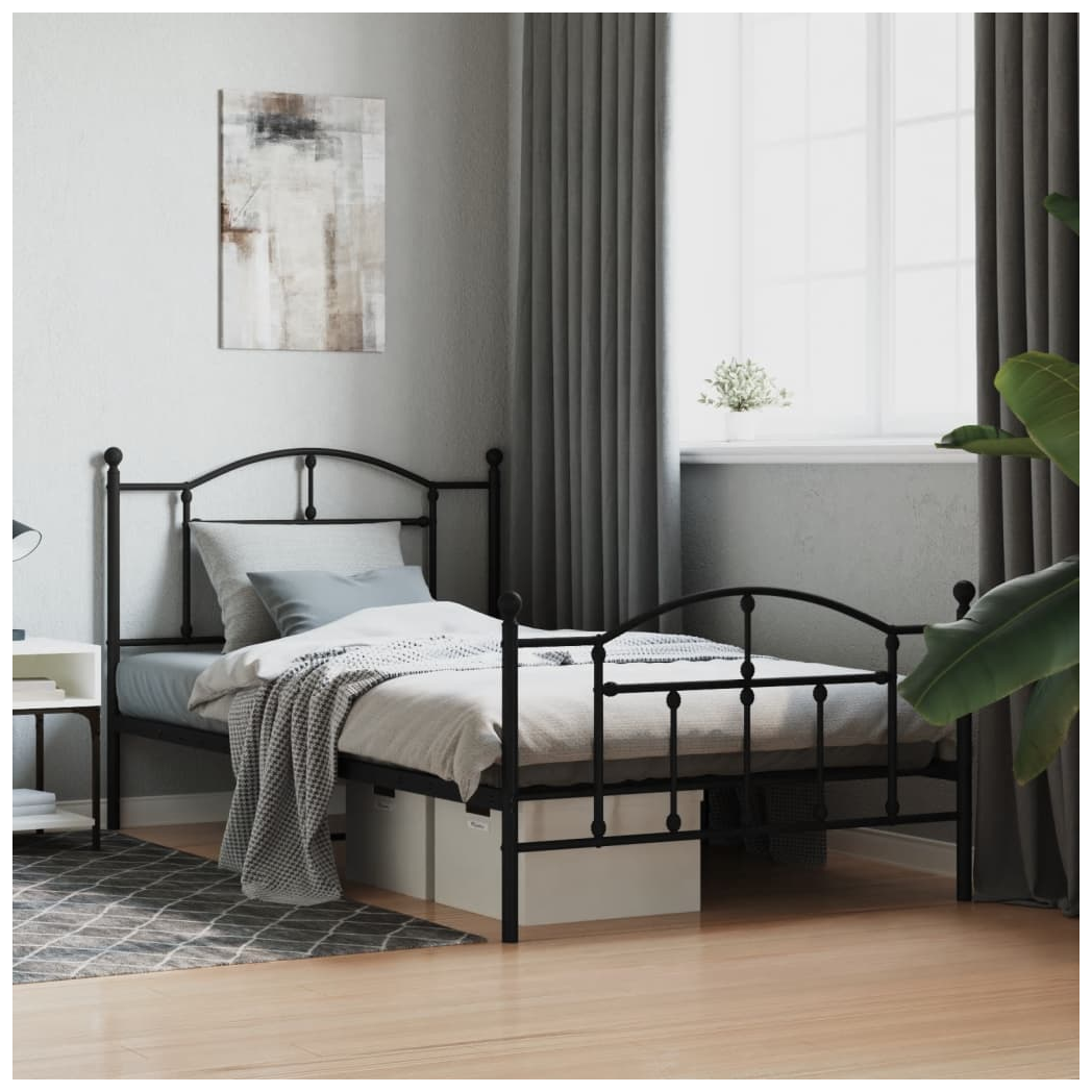 Metal Bed Frame with Headboard and Footboard Black 107x203 cm