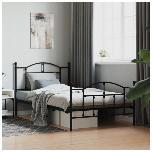 Metal Bed Frame with Headboard and Footboard Black 107x203 cm