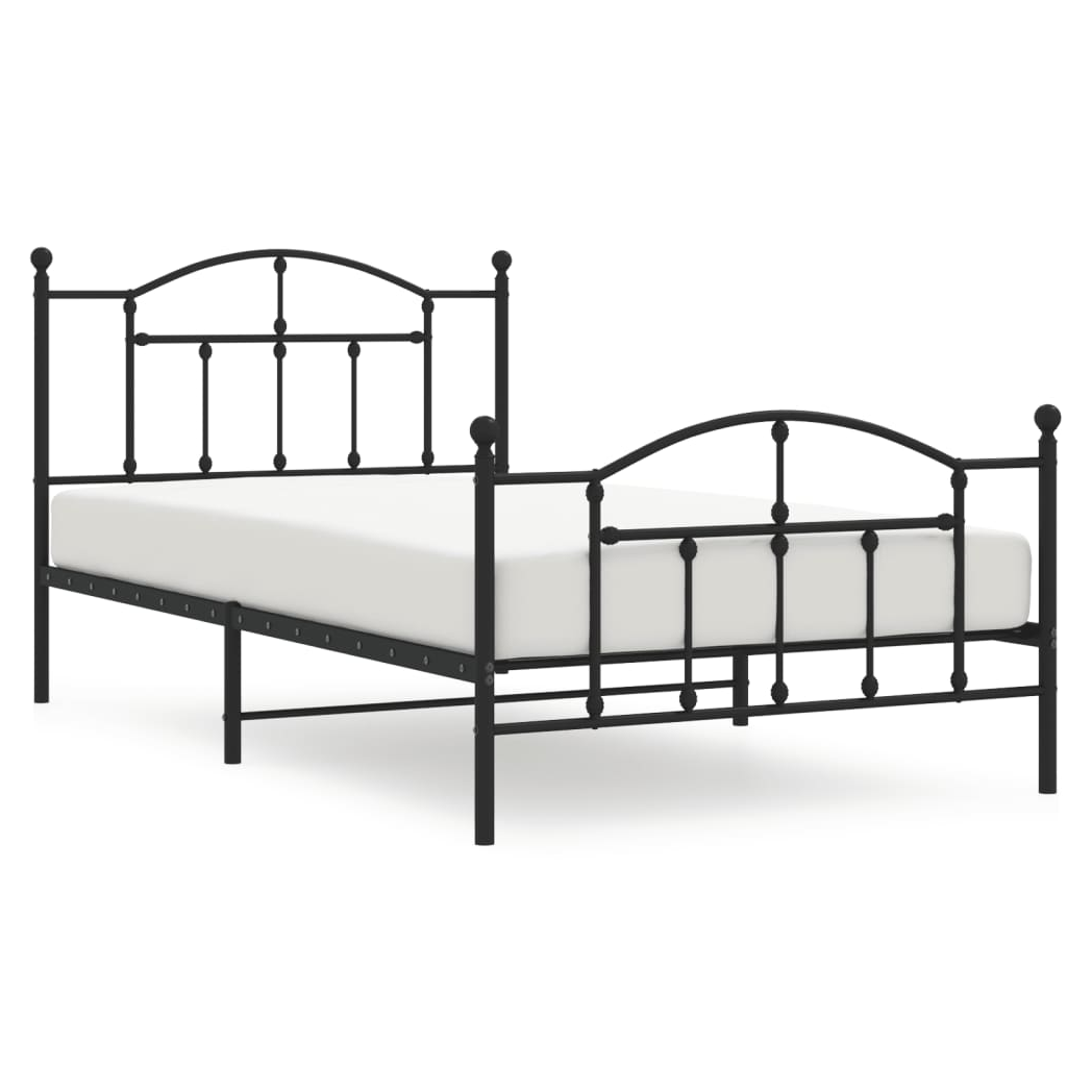 Metal Bed Frame with Headboard and Footboard Black 107x203 cm