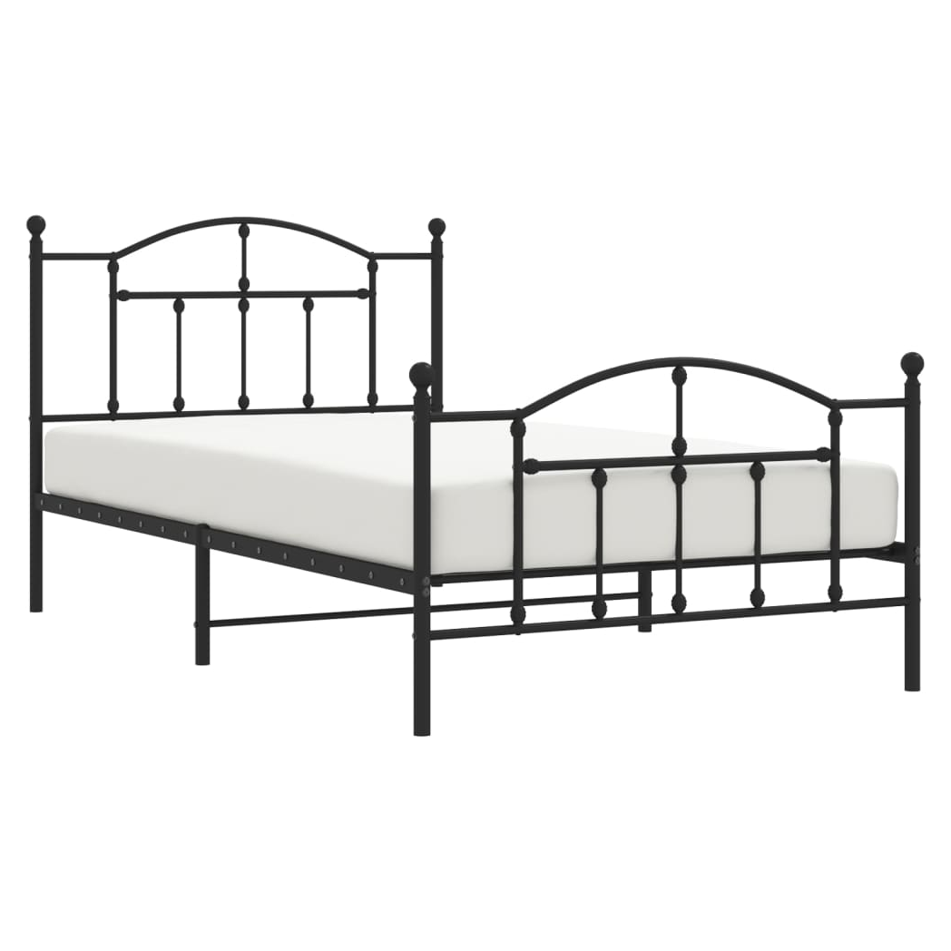Metal Bed Frame with Headboard and Footboard Black 107x203 cm