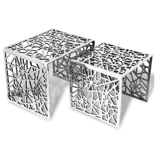 Two Piece Side Tables Square Aluminium Silver