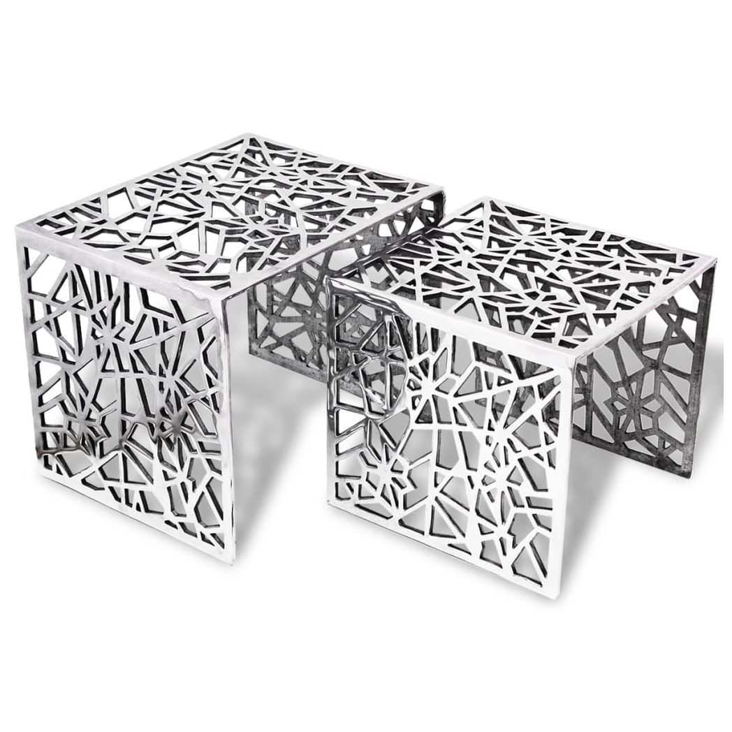 Two Piece Side Tables Square Aluminium Silver