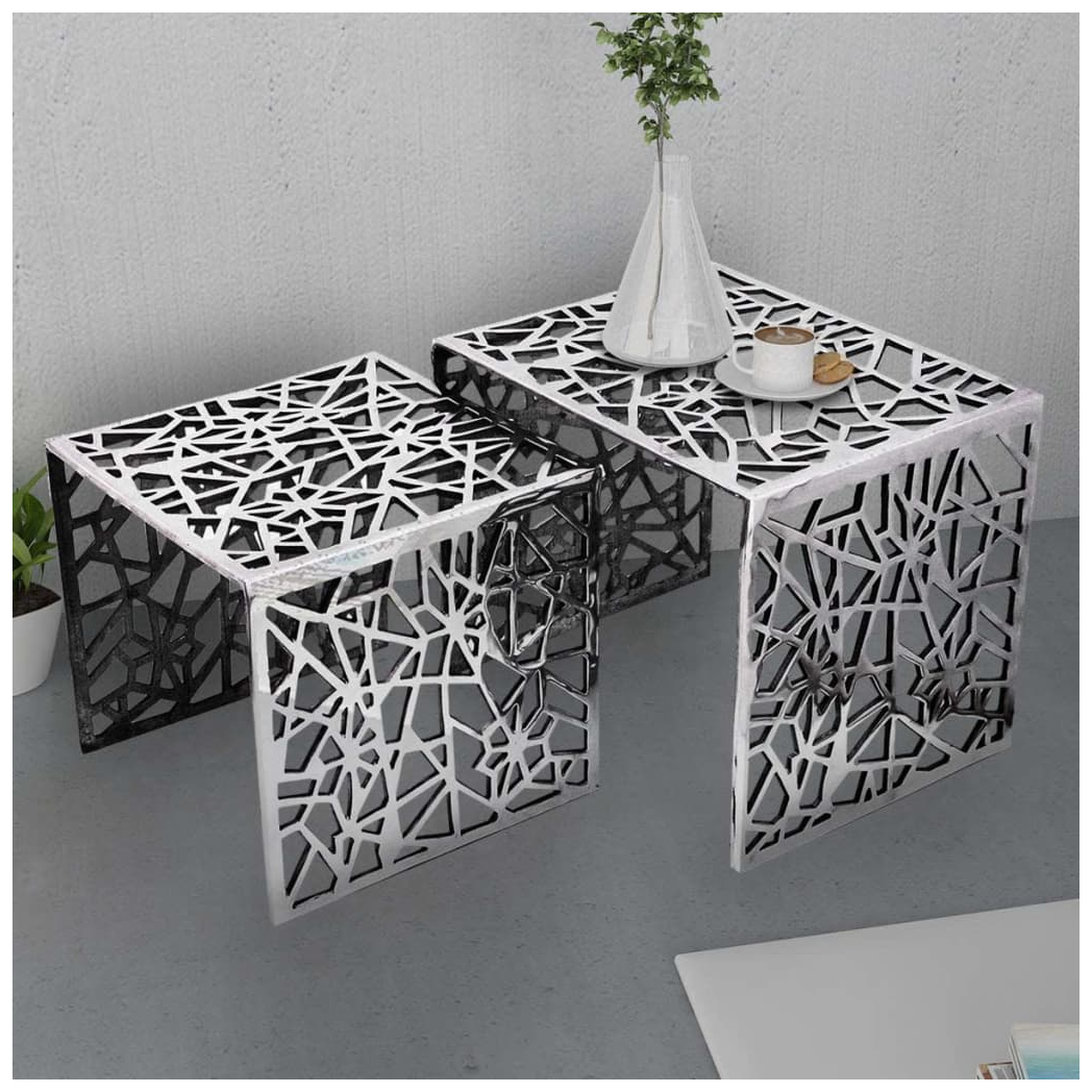 Two Piece Side Tables Square Aluminium Silver
