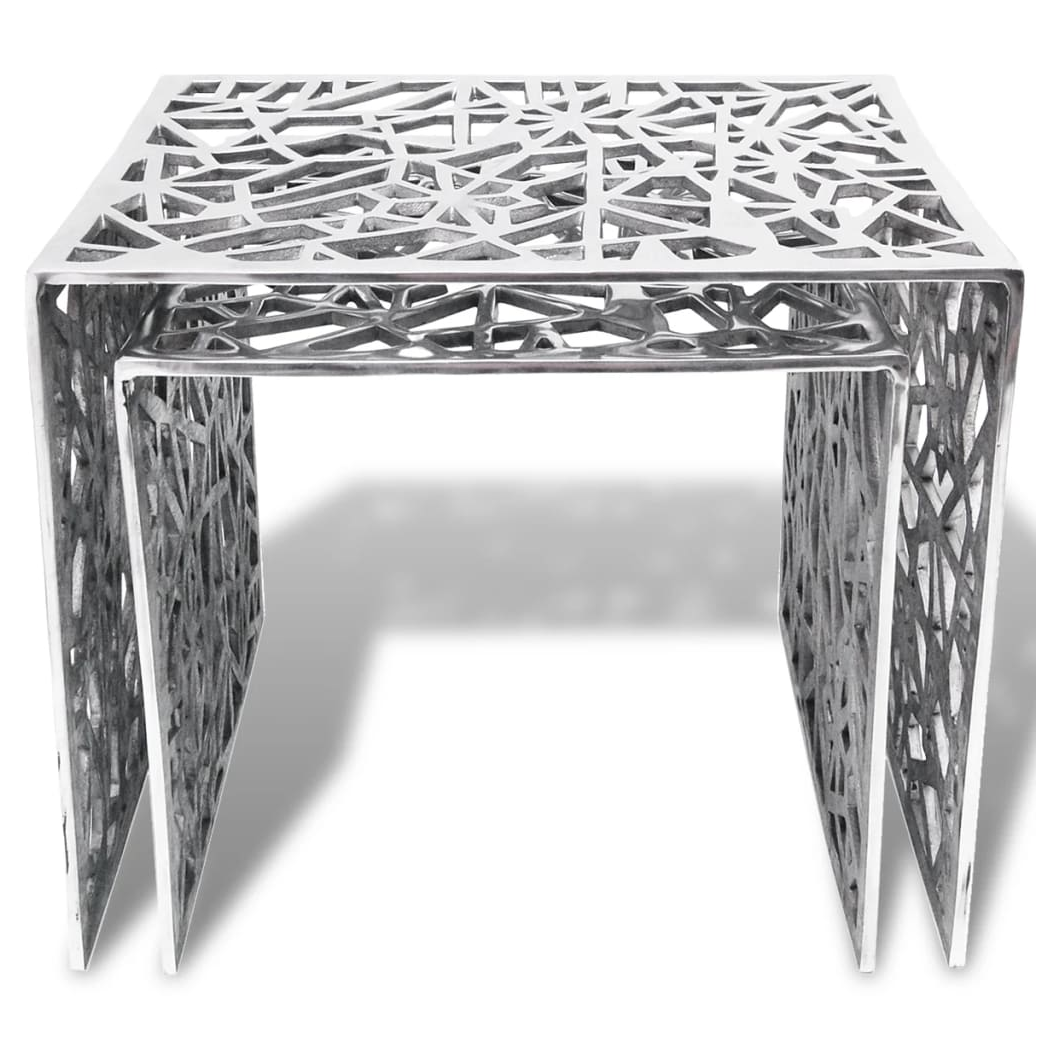Two Piece Side Tables Square Aluminium Silver
