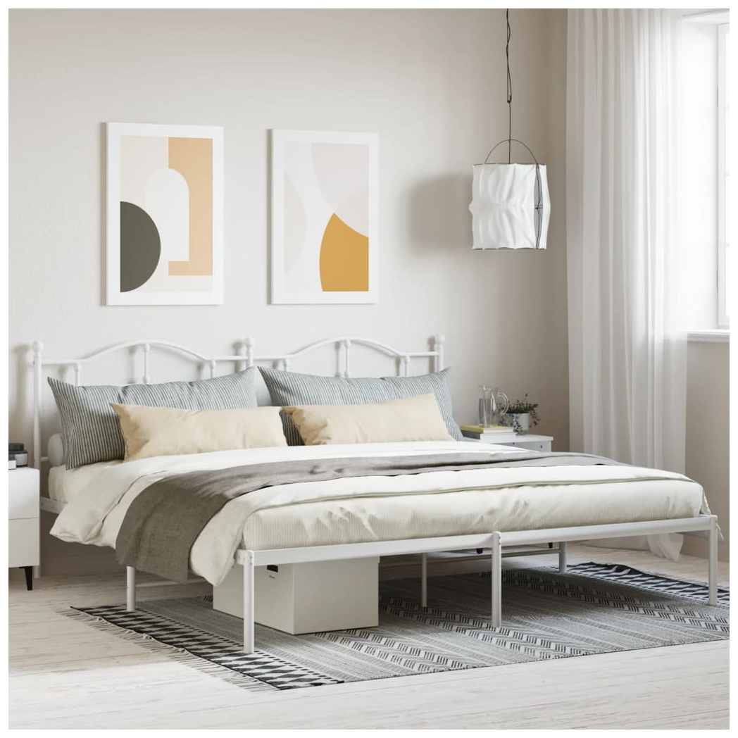 Metal Bed Frame with Headboard White 193x203 cm