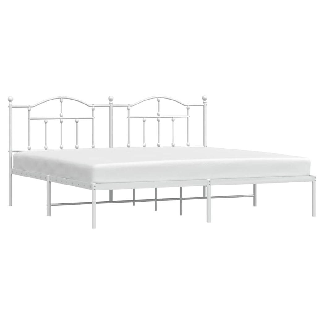 Metal Bed Frame with Headboard White 193x203 cm