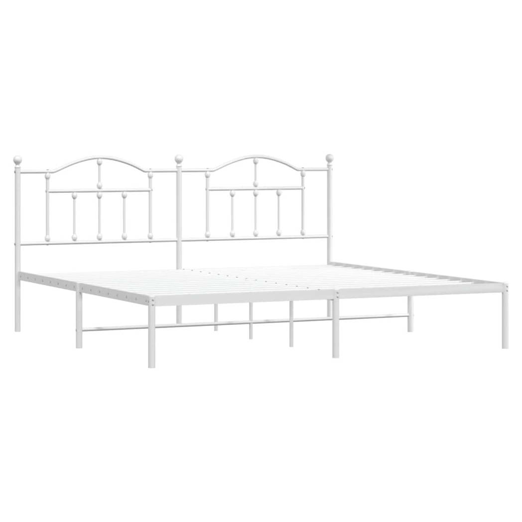 Metal Bed Frame with Headboard White 193x203 cm