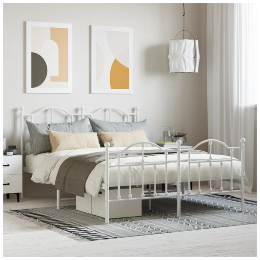 Metal Bed Frame with Headboard and Footboard White 140x190 cm