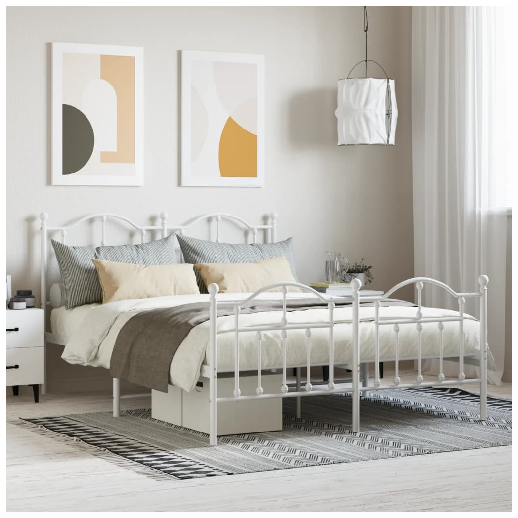 Metal Bed Frame with Headboard and Footboard White 140x190 cm