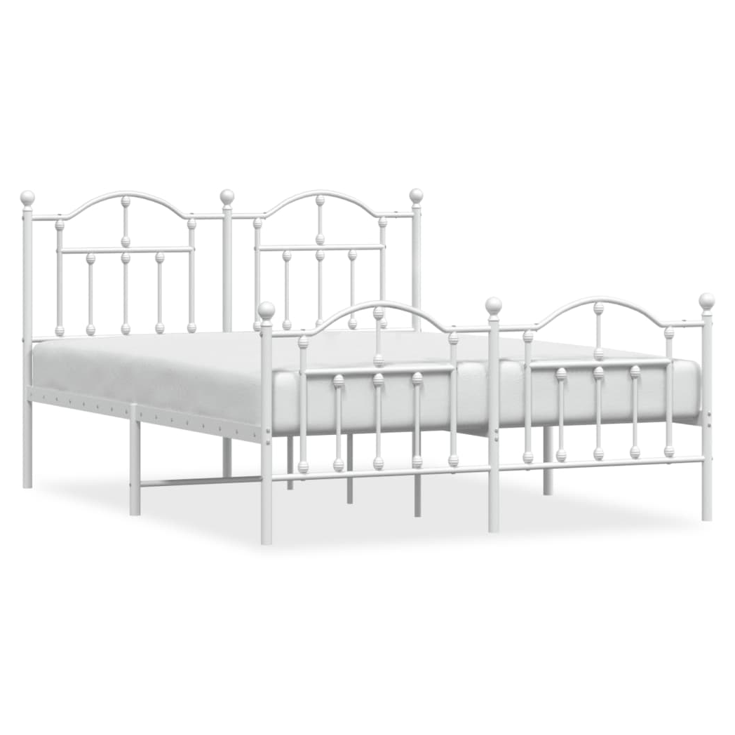 Metal Bed Frame with Headboard and Footboard White 140x190 cm