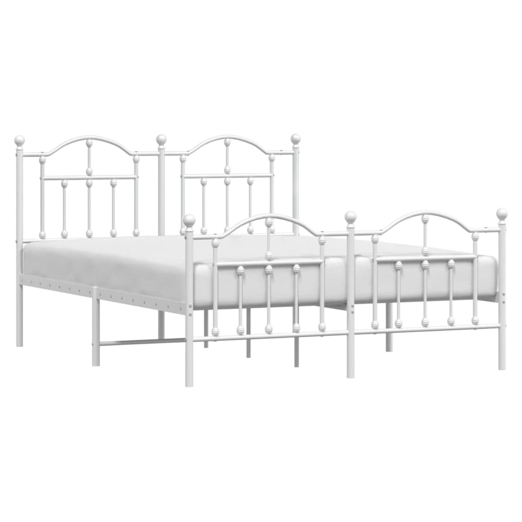 Metal Bed Frame with Headboard and Footboard White 140x190 cm