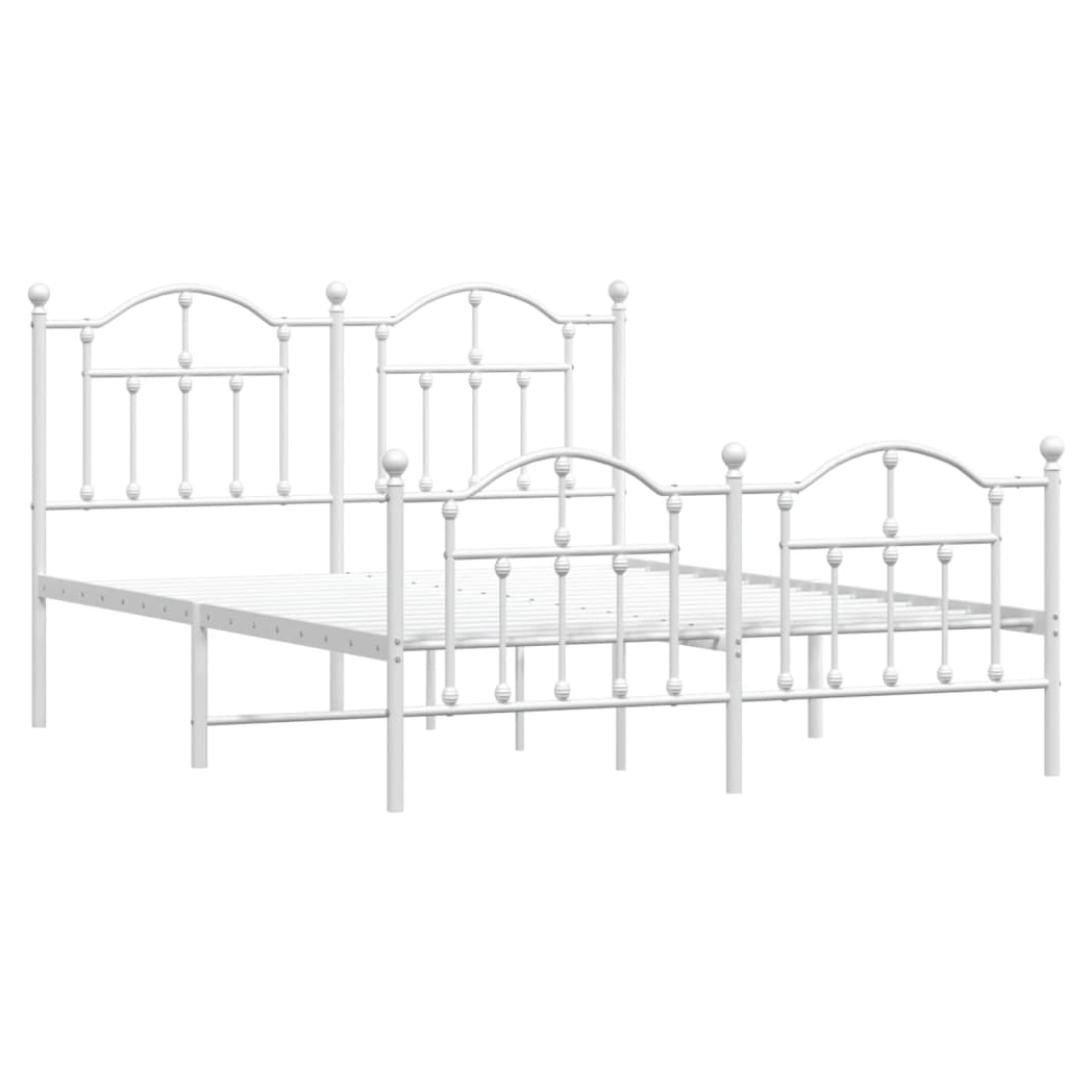 Metal Bed Frame with Headboard and Footboard White 140x190 cm