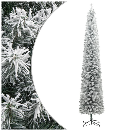 Slim Christmas Tree with Stand and Flocked Snow 300 cm PVC