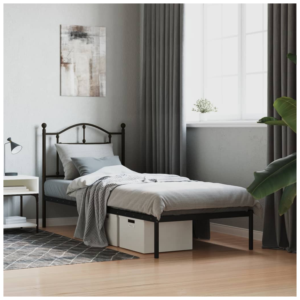 Metal Bed Frame with Headboard Black 80x200 cm