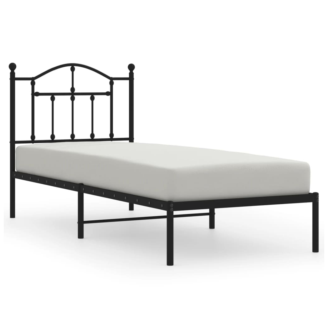 Metal Bed Frame with Headboard Black 80x200 cm