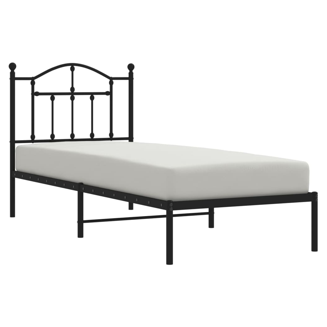 Metal Bed Frame with Headboard Black 80x200 cm