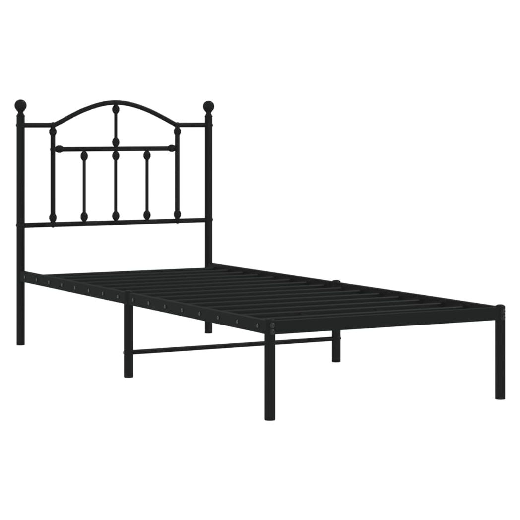 Metal Bed Frame with Headboard Black 80x200 cm