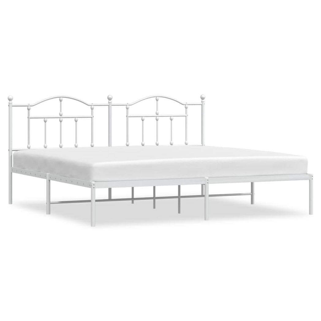 Metal Bed Frame with Headboard White 200x200 cm