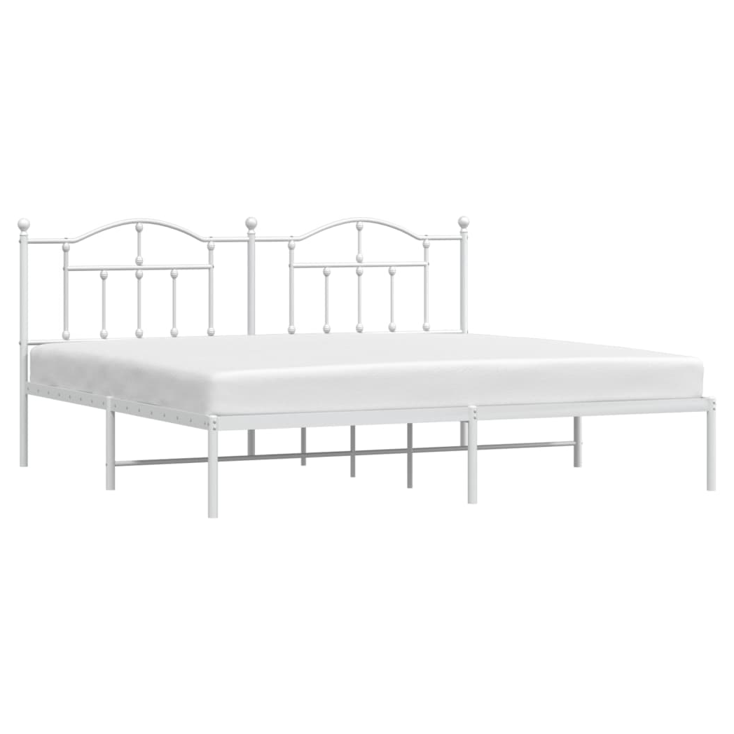 Metal Bed Frame with Headboard White 200x200 cm