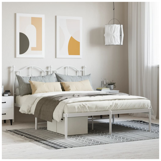 Metal Bed Frame with Headboard White 140x190 cm