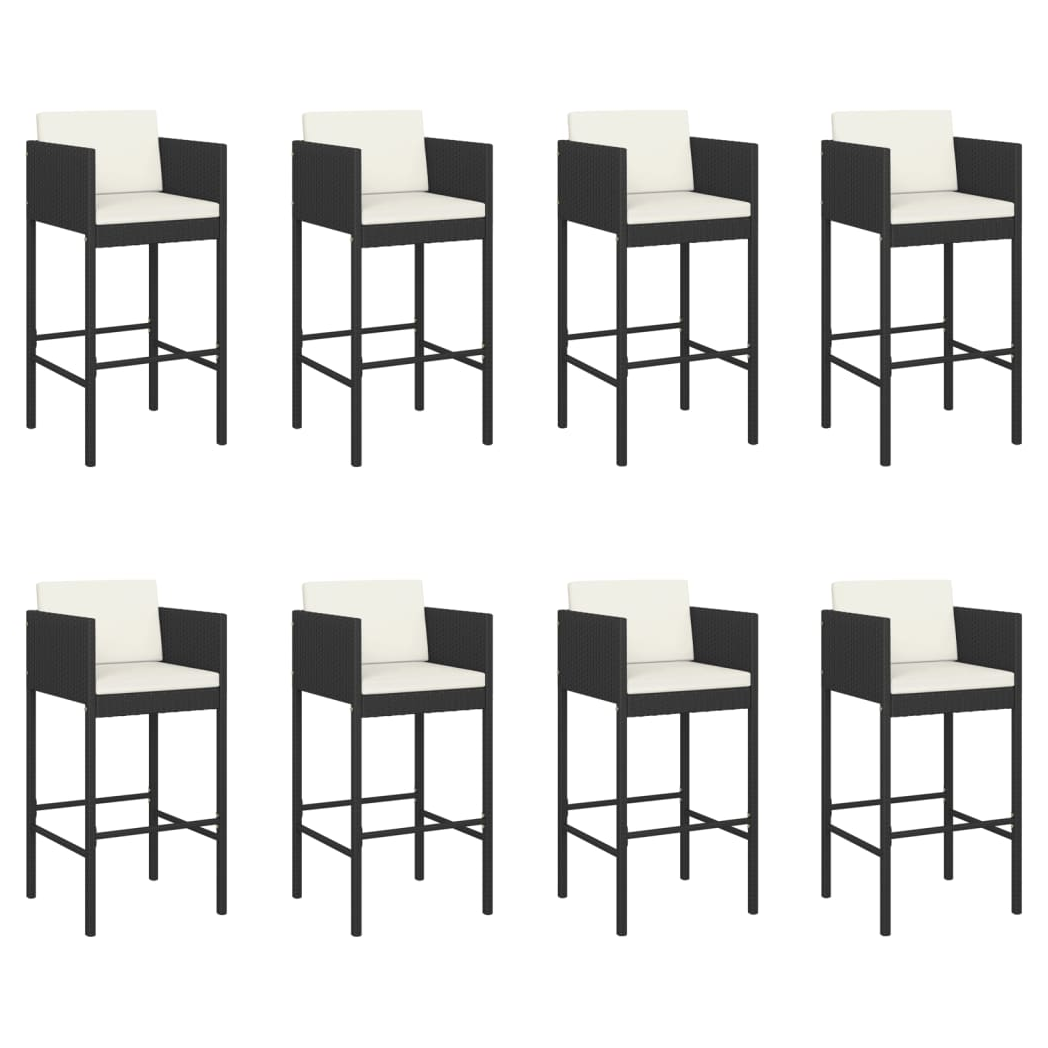 9 Piece Garden Bar Set with Cushions Black Poly Rattan