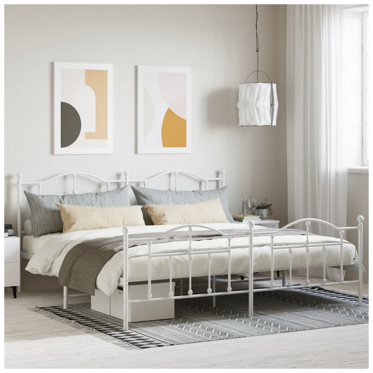 Metal Bed Frame with Headboard and Footboard White 193x203 cm