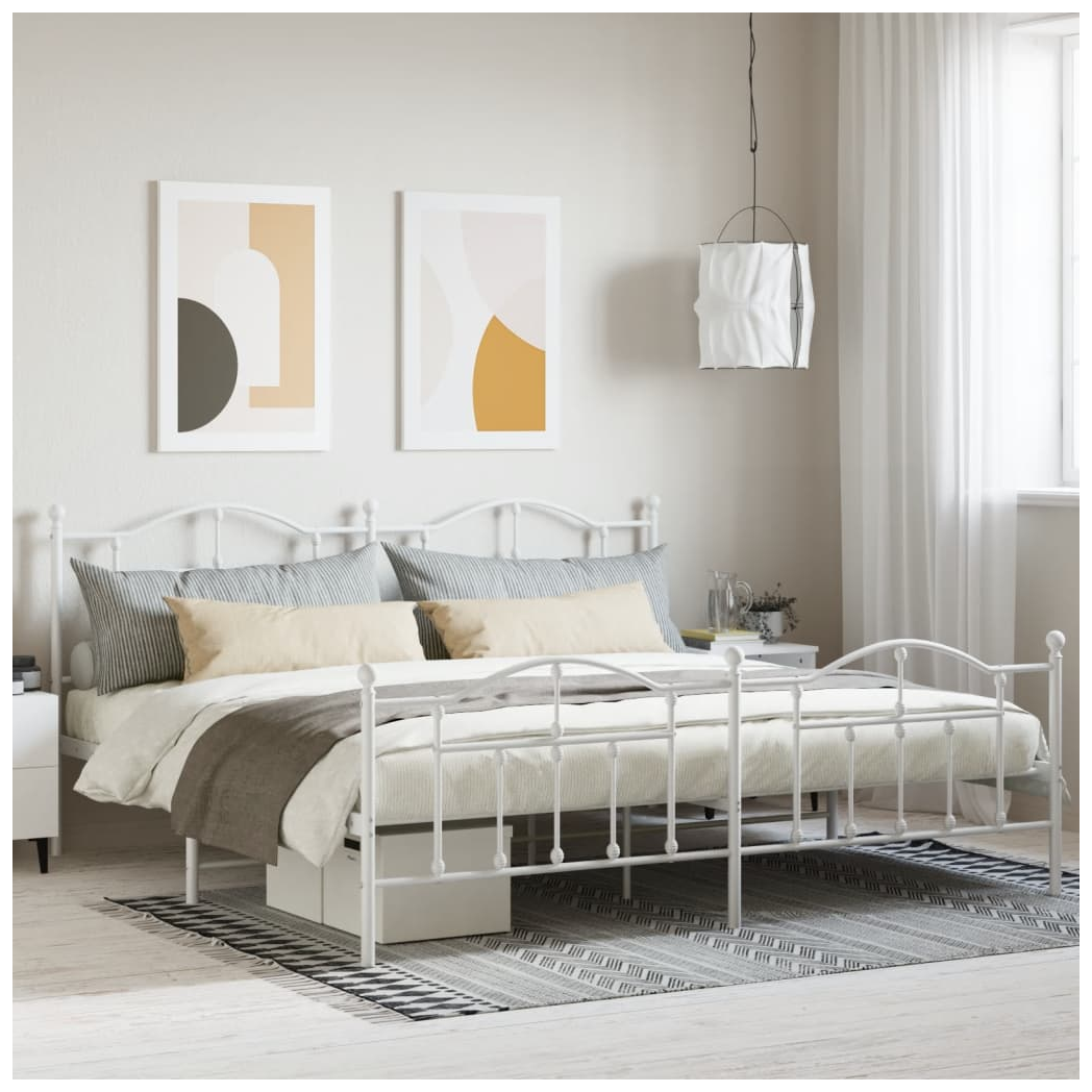 Metal Bed Frame with Headboard and Footboard White 193x203 cm