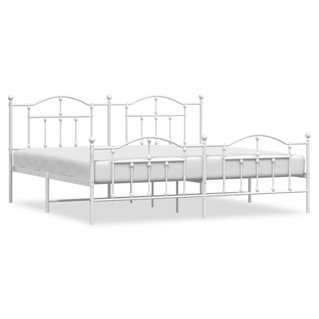 Metal Bed Frame with Headboard and Footboard White 193x203 cm
