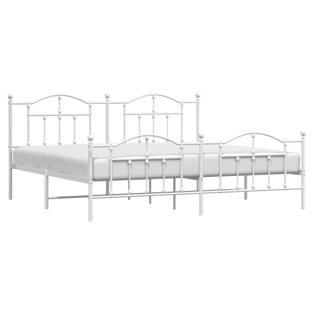 Metal Bed Frame with Headboard and Footboard White 193x203 cm
