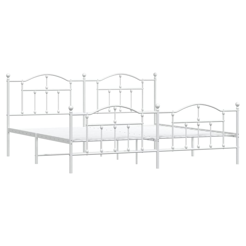 Metal Bed Frame with Headboard and Footboard White 193x203 cm
