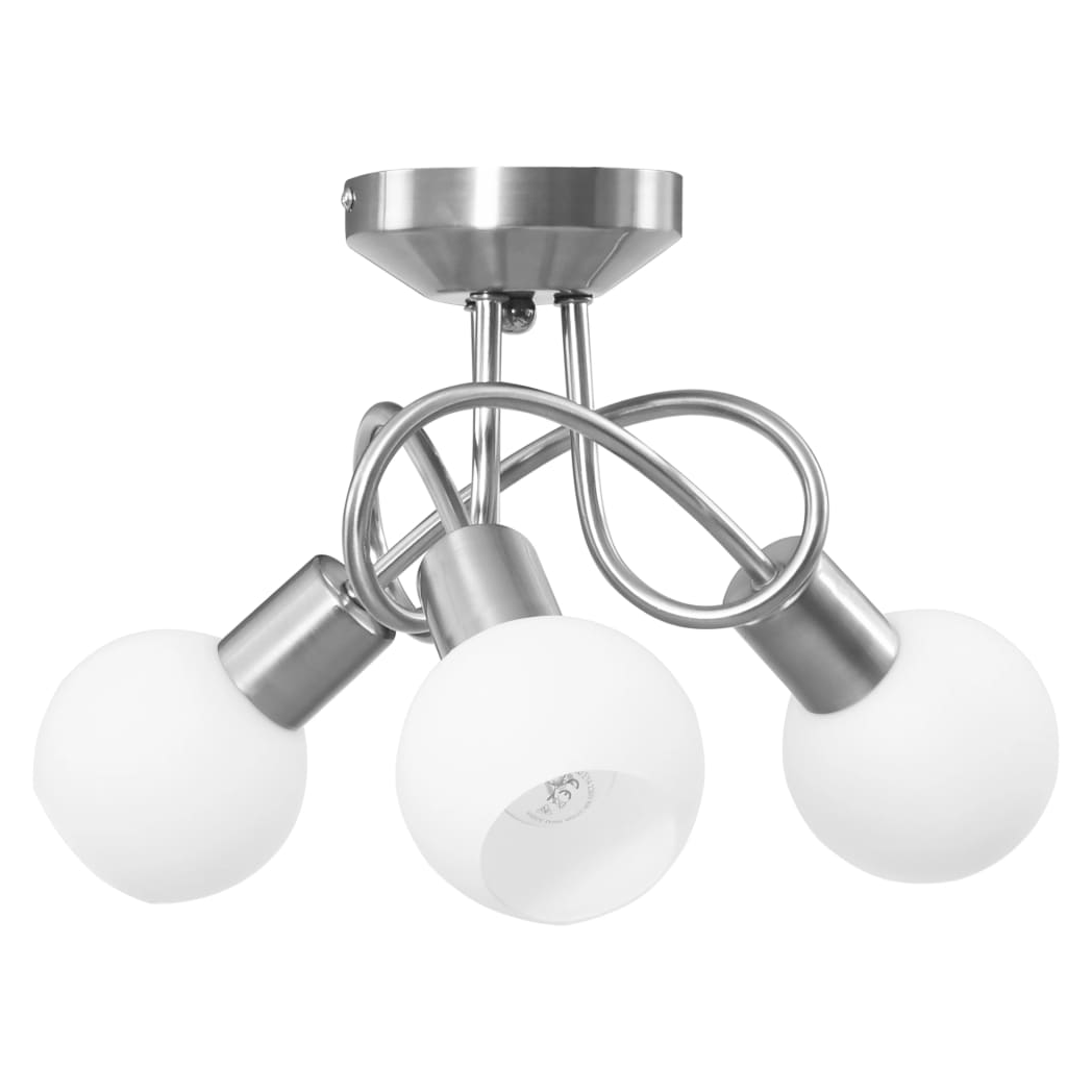 Ceiling Lamp with Ceramic Shades for 3 E14 Bulbs White Bowl
