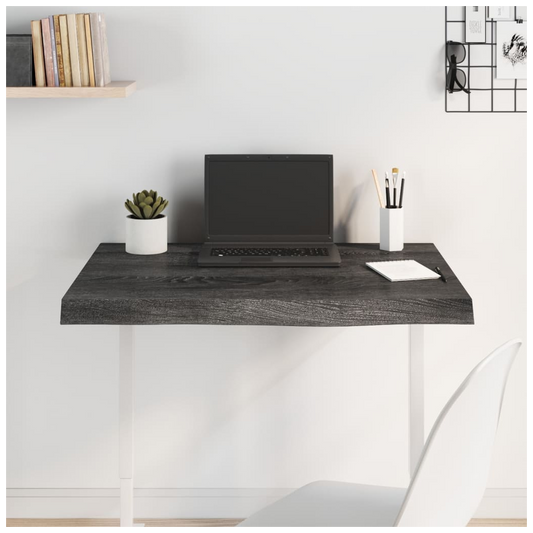 Table Top Dark Brown 80x60x(2-6) cm Treated Solid Wood Oak