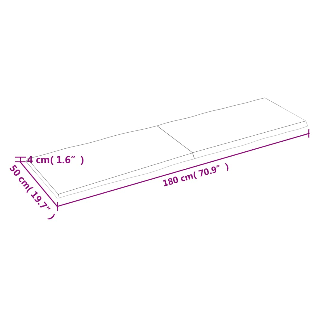Table Top Dark Brown 180x50x(2-4) cm Treated Solid Wood Live Edge