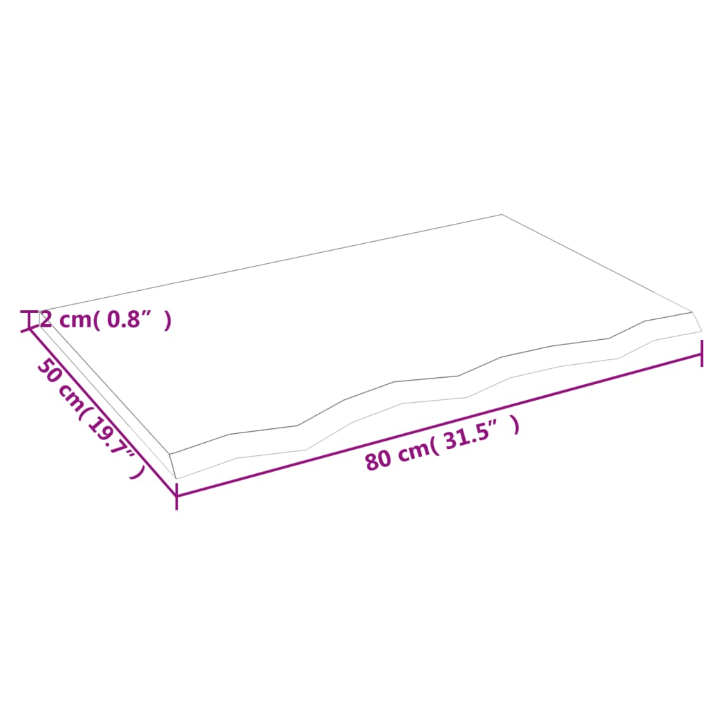Table Top 80x50x2 cm Untreated Solid Wood Oak