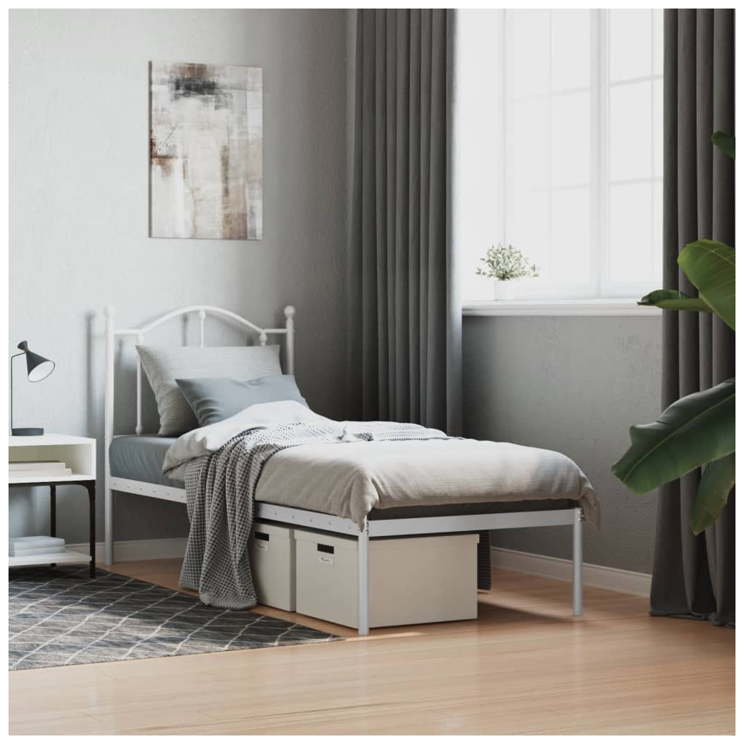 Metal Bed Frame with Headboard White 75x190 cm Small Single