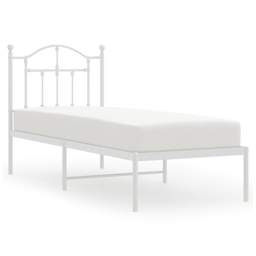 Metal Bed Frame with Headboard White 75x190 cm Small Single