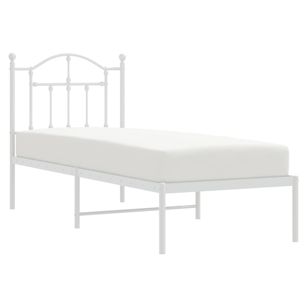 Metal Bed Frame with Headboard White 75x190 cm Small Single
