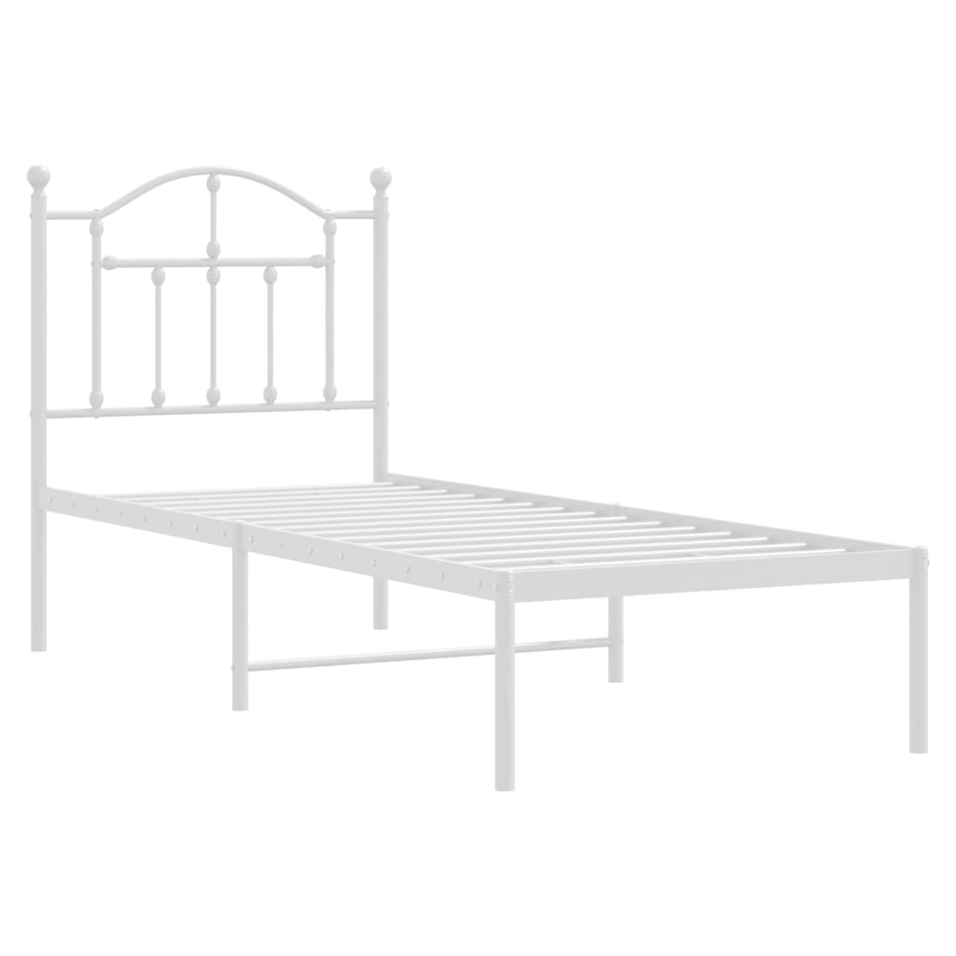 Metal Bed Frame with Headboard White 75x190 cm Small Single
