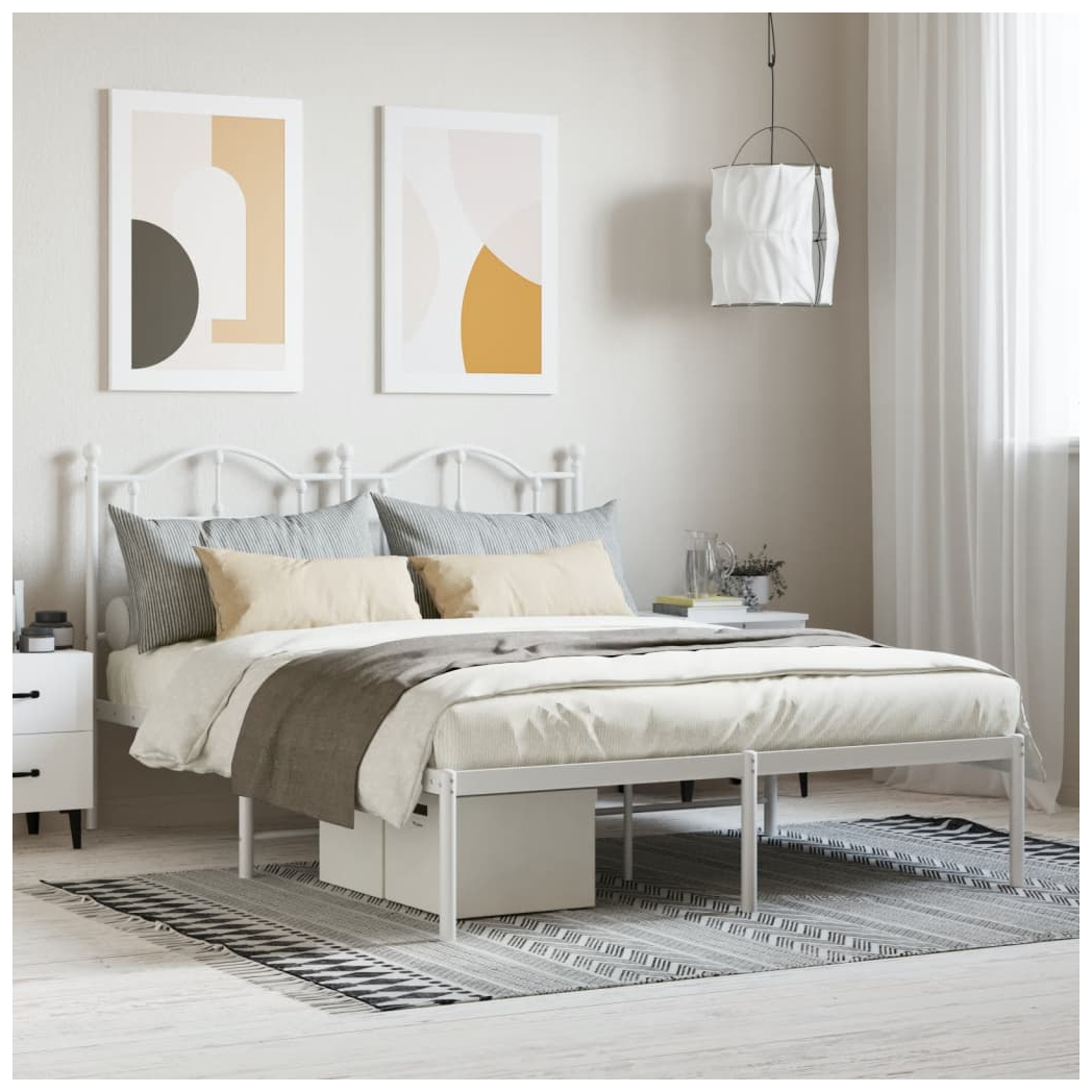 Metal Bed Frame with Headboard White 140x200 cm