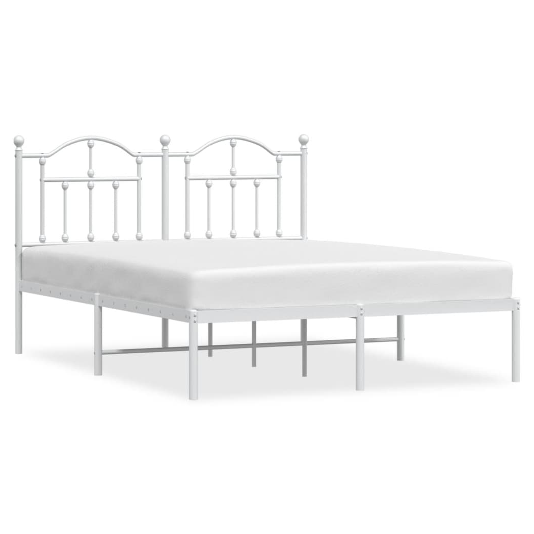 Metal Bed Frame with Headboard White 140x200 cm